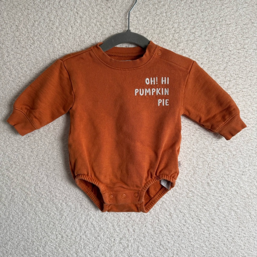 Oh Hi Pumpkin Pie Harvest Orange Long Sleeve Sweatshirt Body Suit Size 3 months